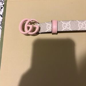 Gucci Pink GG Buckle Monogram Canvas Belt